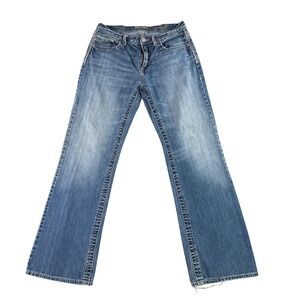 BKE Tyler Jeans Mens 32x34 Blue Medium Wash Relaxed Straight Thick Stitch Denim